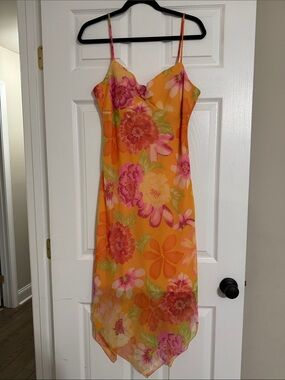 CDC Orange Floral Slip Dress with Pink Accents